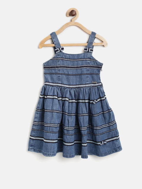 

Gini and Jony Girls Navy Blue Striped Denim Pinafore Dress
