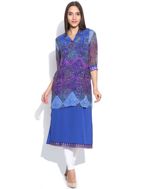 

Rain & Rainbow Blue Printed Layered Kurta