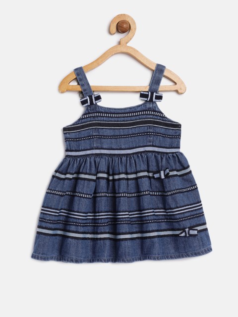 

Gini and Jony Girls Blue & Black Striped Denim Pinafore Dress