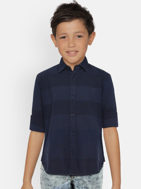 

Gini and Jony Boys Blue Regular Fit Self Striped Casual Shirt