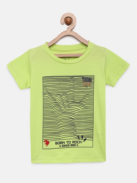 

Palm Tree Boys Fluorescent Green Printed Round Neck Pure Cotton T-shirt