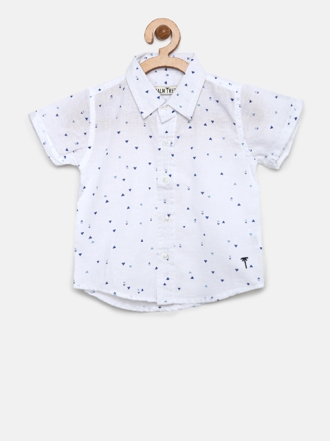 

Palm Tree Boys White & Blue Regular Fit Printed Casual Shirt