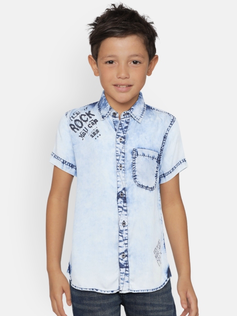 

Palm Tree Boys Blue Washed Regular Fit Casual Shirt