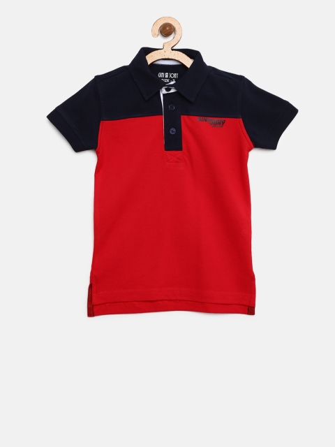 

Gini and Jony Boys Red & Navy Blue Colourblocked Polo Collar T-shirt