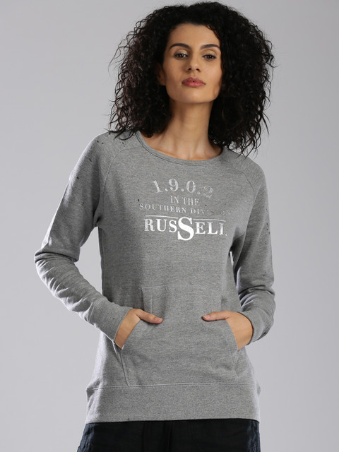 

Russell Athletic Grey Melange Printed Sweatshirt