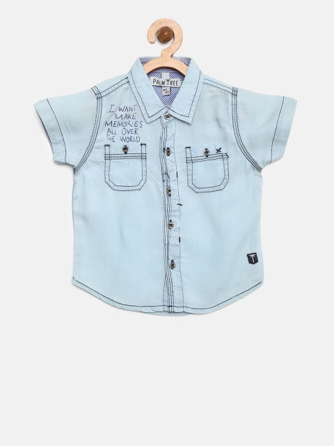 

Gini and Jony Boys Blue Regular Fit Solid Chambray Casual Shirt