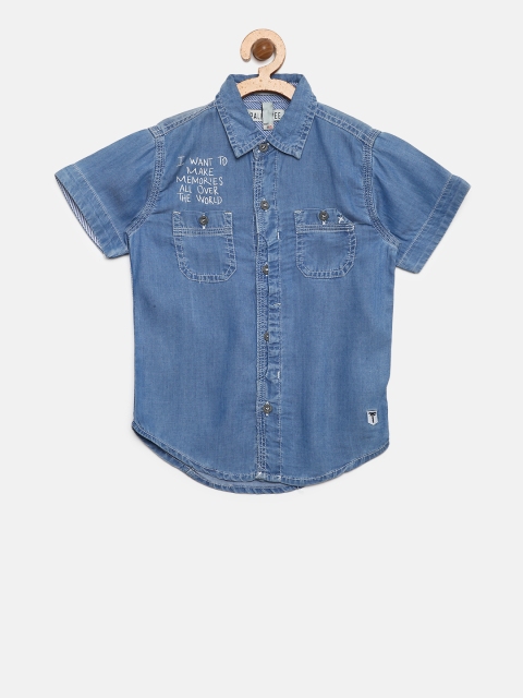 

Gini and Jony Boys Blue Regular Fit Solid Chambray Casual Shirt