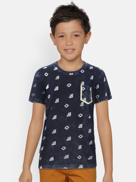 

Gini and Jony Boys Navy Blue Printed Round Neck T-shirt
