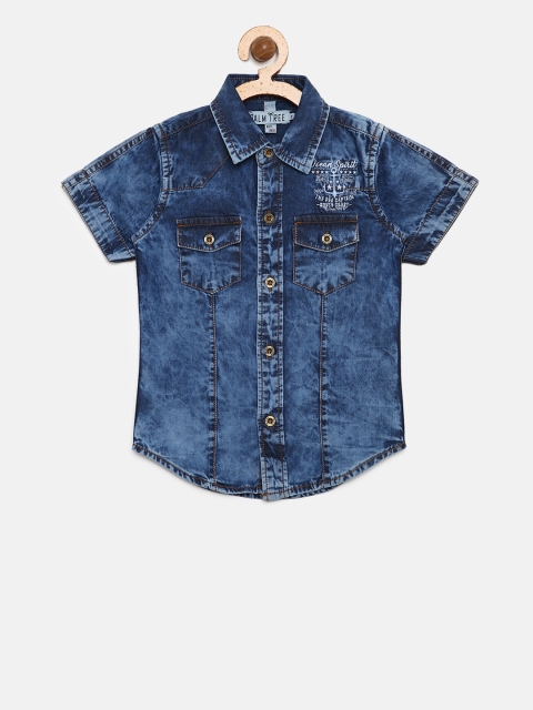 

Gini and Jony Boys Blue Regular Fit Faded Chambray Casual Shirt