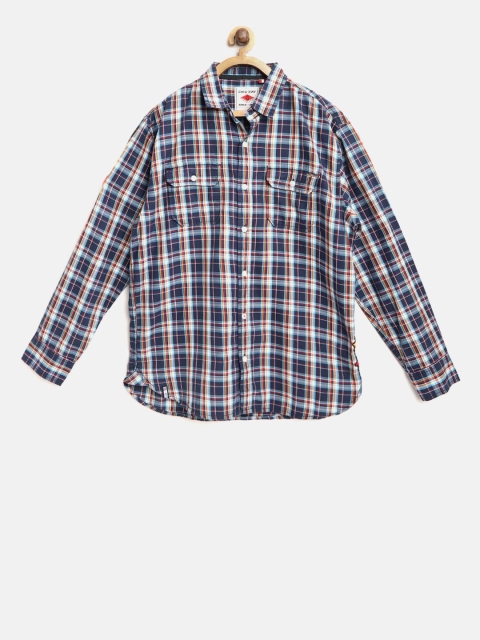 

Gini and Jony Boys Navy Blue & Yellow Regular Fit Checked Casual Shirt