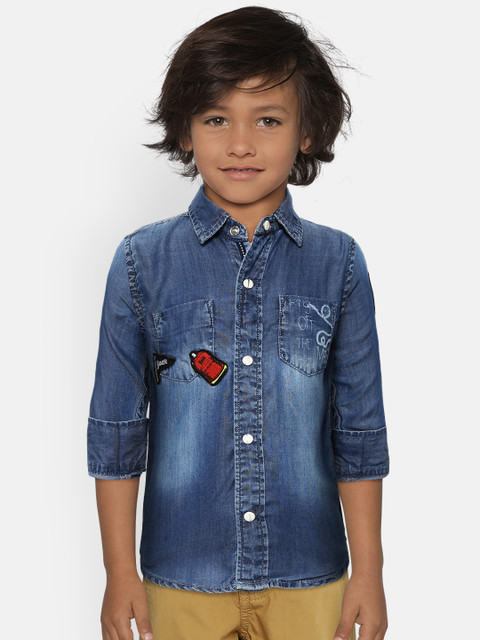 

Gini and Jony Boys Blue Regular Fit Faded Chambray Casual Shirt