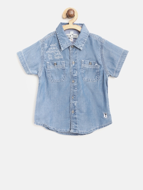

Gini and Jony Boys Blue Regular Fit Solid Chambray Casual Shirt