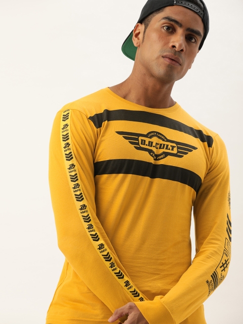 

Difference of Opinion Men Mustard Yellow Printed Round Neck T-shirt