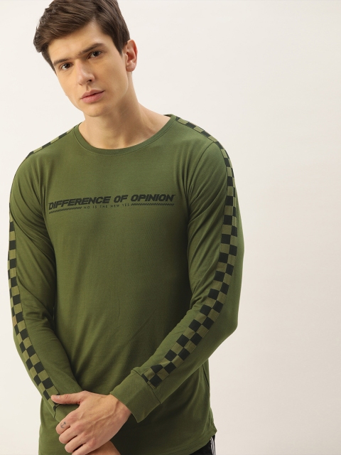 

Difference of Opinion Men Olive Green Printed Round Neck Pure Cotton T-shirt