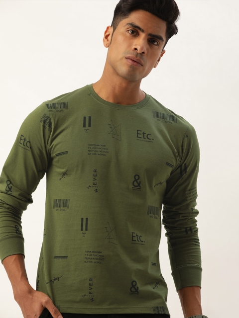 

Difference of Opinion Men Olive Green Printed Round Neck Pure Cotton T-shirt