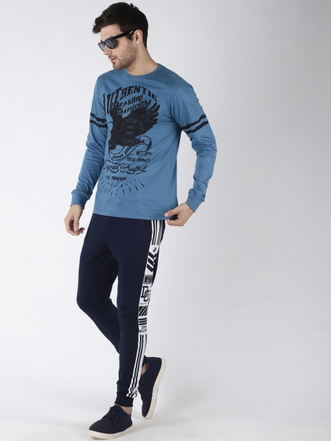 

Difference of Opinion Men Blue Printed Round Neck T-shirt