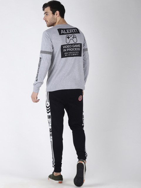 

Difference of Opinion Men Grey Melange Printed Round Neck T-shirt
