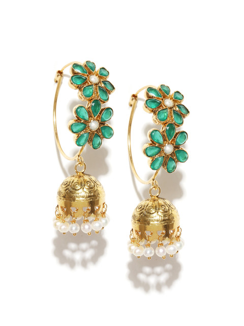 

ahilya Gold-Plated Sterling Silver & Green Hoop Earrings