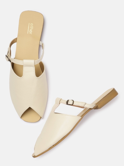 

ether Women Cream-Coloured Solid Peep Toe Flats