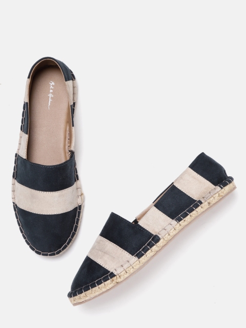 

Mast & Harbour Women Navy Blue & Beige Striped Suede Espadrilles