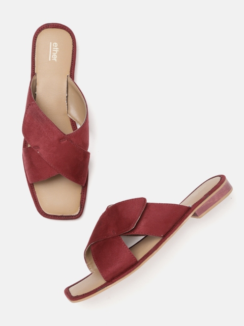 

ether Women Maroon Solid Suede Finish Open Toe Flats