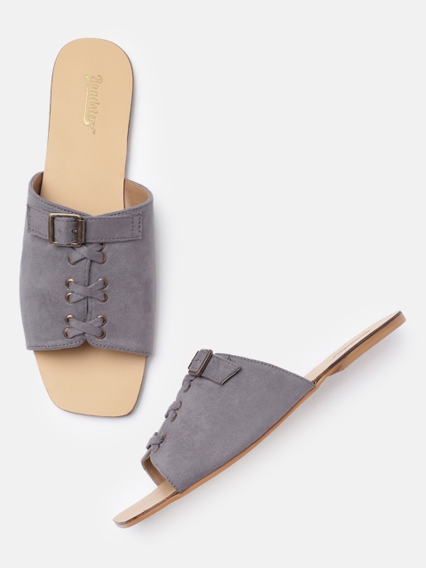 

Roadster Women Grey Solid Suede Open Toe Flats