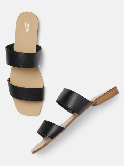

ether Women Black Solid Open Toe Flats