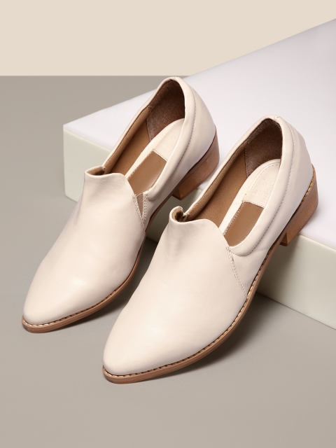 

her by invictus Women Beige & Brown Solid Cushioned Slip-On Shoes