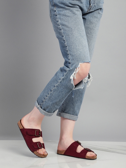 

The Roadster Lifestyle Co Women Maroon Solid Suede Open Toe Flats