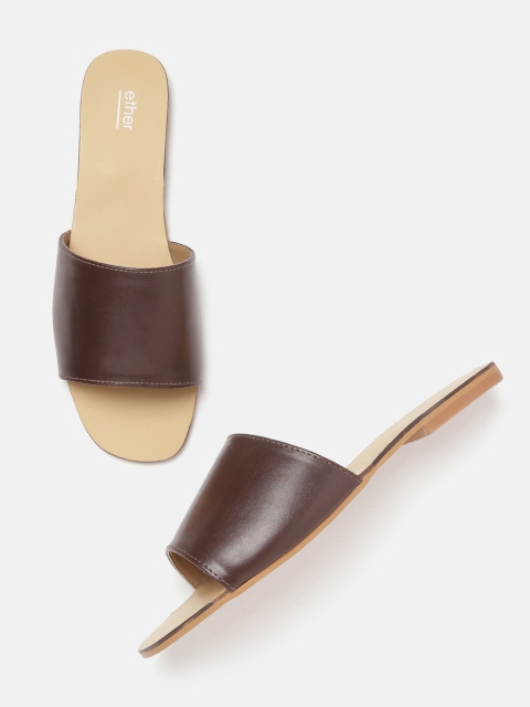 

ether Women Coffee Brown Solid Open Toe Flats
