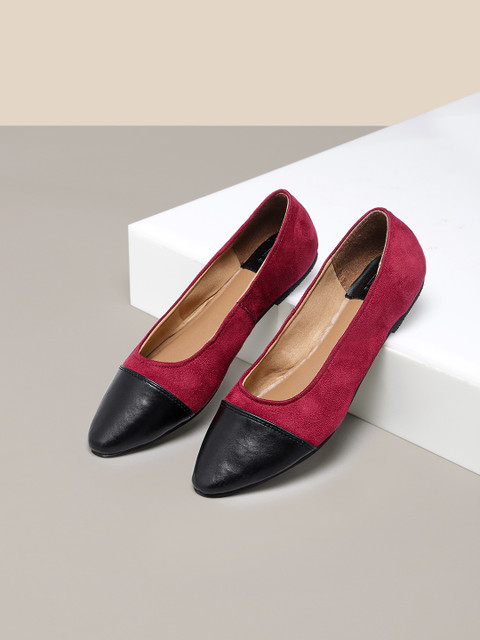 

her by invictus Women Maroon & Black Colourblocked Cushioned Ballerinas