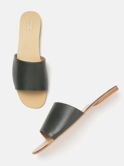 

ether Women Green Solid Open Toe Flats