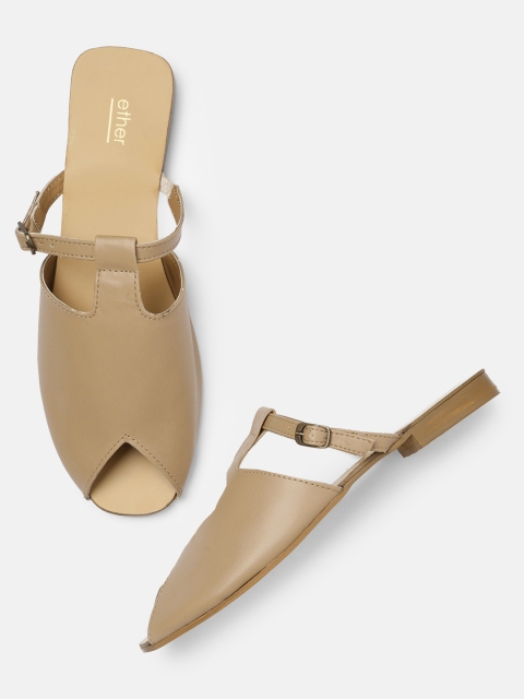

ether Women Beige Solid Open Toe Flats