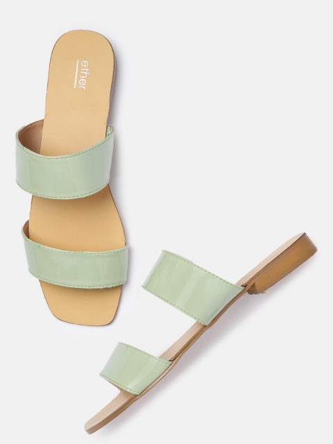 

ether Women Green Solid Open Toe Flats