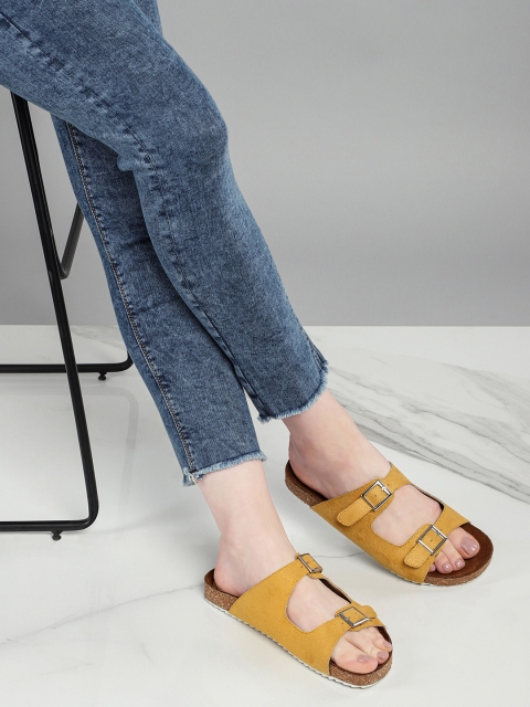 

Roadster Women Mustard Yellow Solid Open Toe Flats