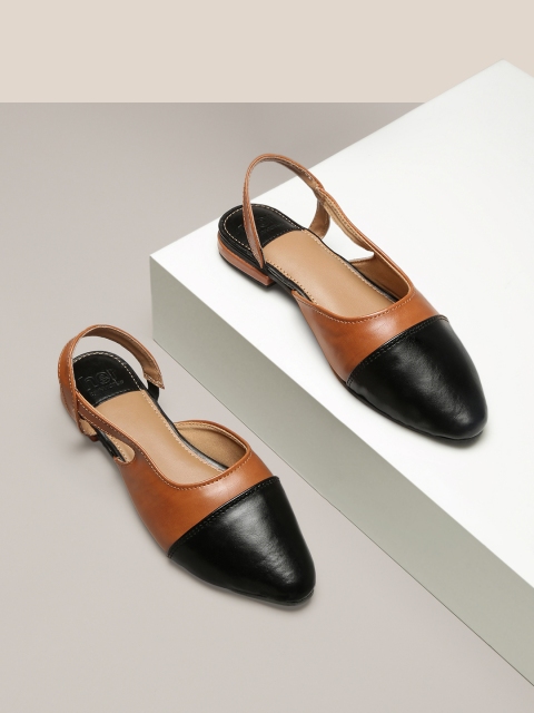 

her by invictus Women Tan & Black Colourblocked Cushioned Ballerinas