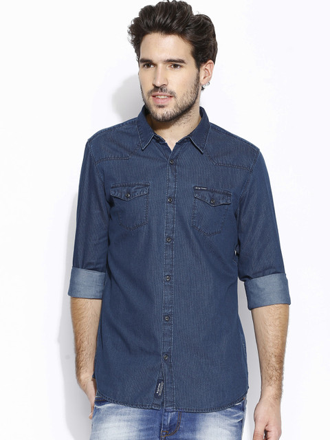 

Being Human Clothing Navy Printed Casual Slim Shirt, Navy blue