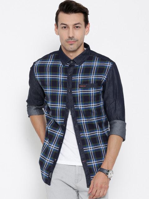 

Being Human Clothing Navy Checked Slim Casual Shirt, Navy blue