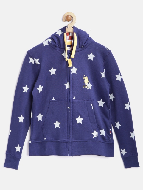

U.S. Polo Assn. Kids Boys Blue Printed Hooded Sweatshirt