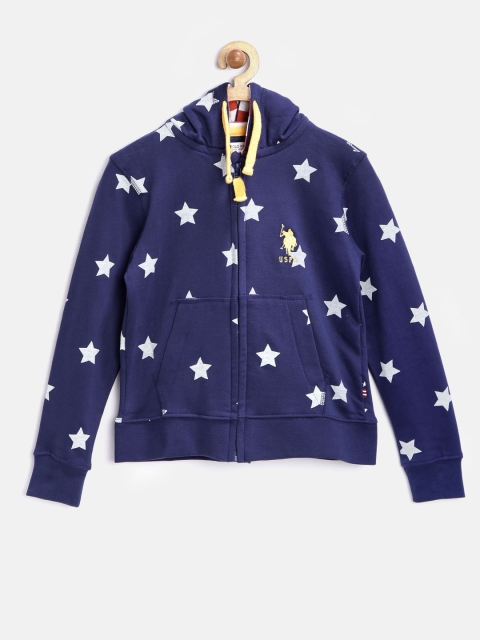 

U.S. Polo Assn. Kids Boys Navy Printed Hooded Sweatshirt, Navy blue