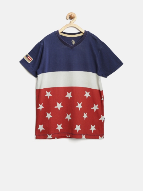 

U.S. Polo Assn. Kids Boys Navy & Red Colourblocked Printed T-shirt, Navy blue