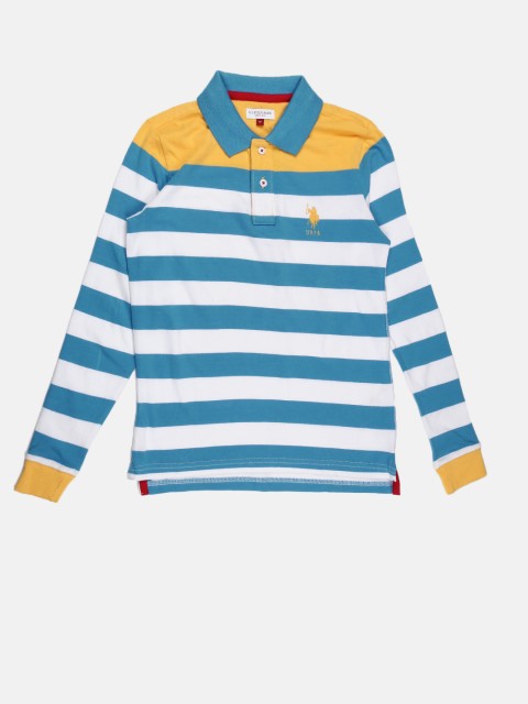 

U.S. Polo Assn. Kids Boys White & Blue Striped Polo Collar T-Shirt