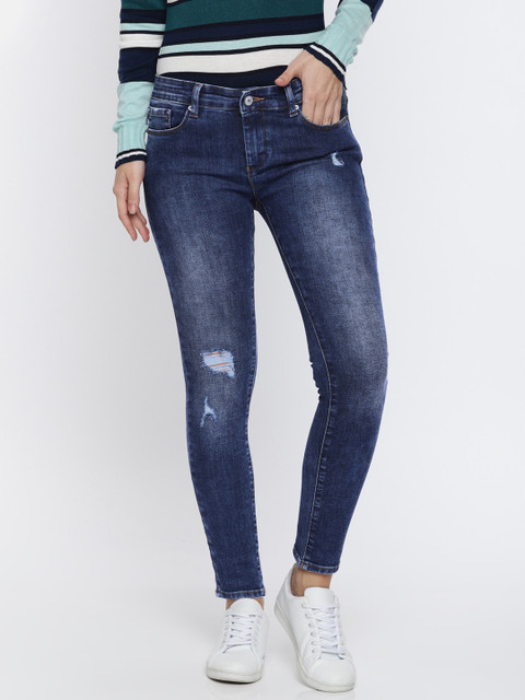 

SPYKAR Women Blue Alicia Super Skinny Fit Low-Rise Low Distress Stretchable Jeans