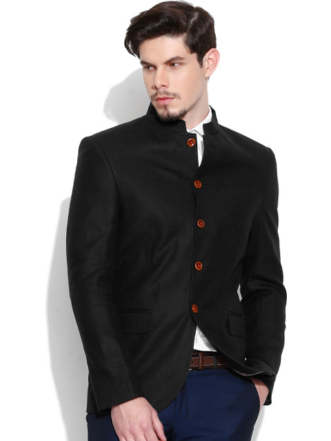 

Blackberrys Black Single-Breasted Linen Slim Ethnic Blazer