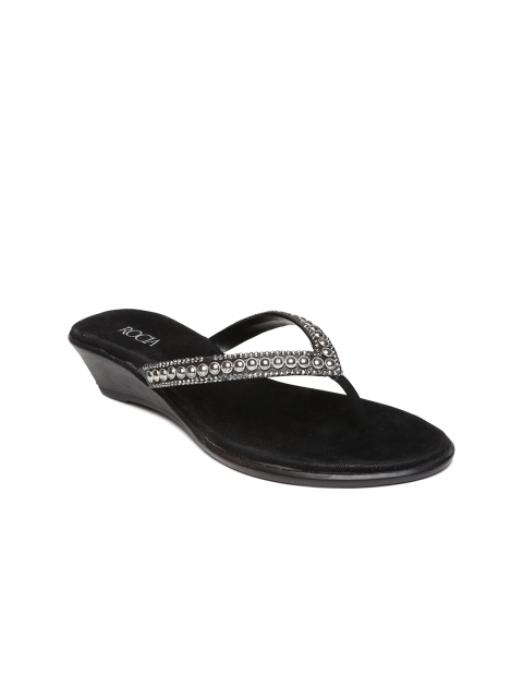 

Rocia Women Black & Silver-Toned Wedges