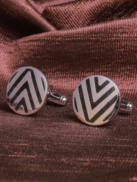 

JEWEL JUNCTION Silver-Toned Geometric Cufflinks