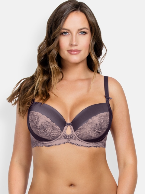 

PARFAIT Plus Size Purple Pink Lace Underwired Lightly Padded T-shirt Bra P5581