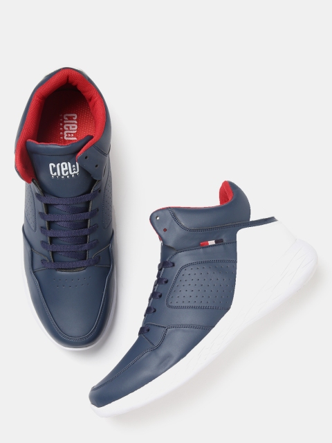 

Crew STREET Men Navy Blue & White Colourblocked Mid-Top Sneakers