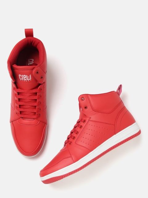 

Crew STREET Men Red Perforated Mid-Top Sneakers