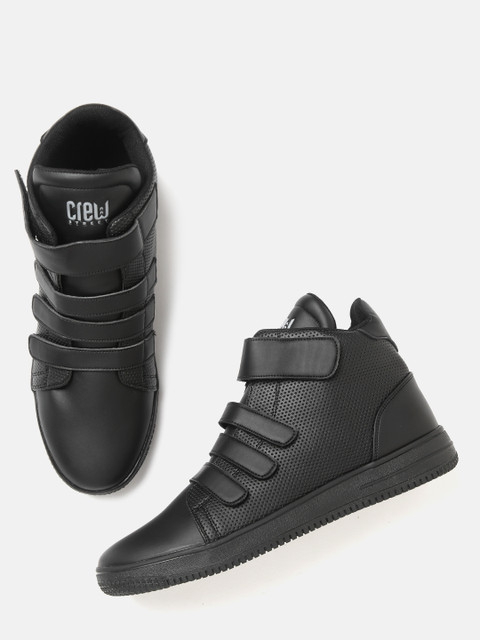 

Crew STREET Men Black Perforated Mid-Top Sneakers